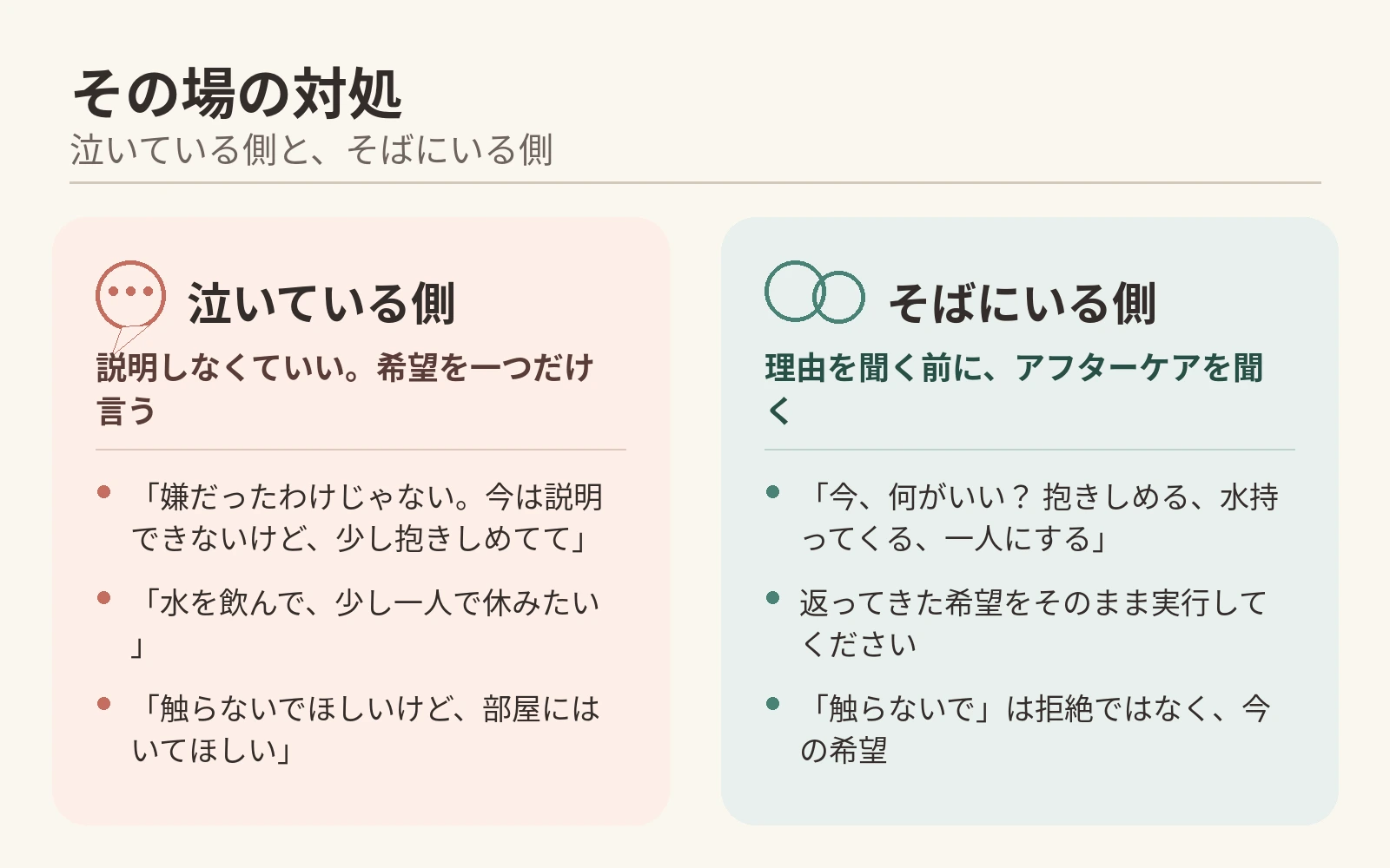 その場の対処：泣いている側と、そばにいる側の図解