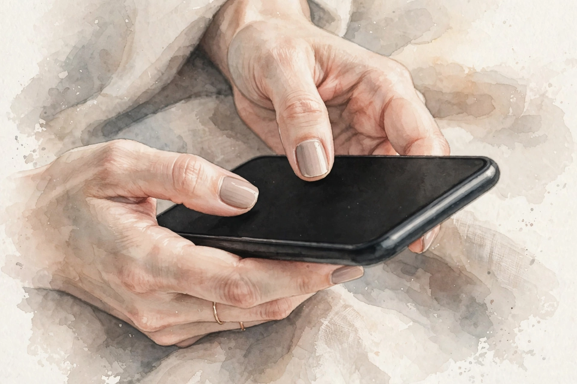 スマートフォンで短い返信を打つ手元のイラスト