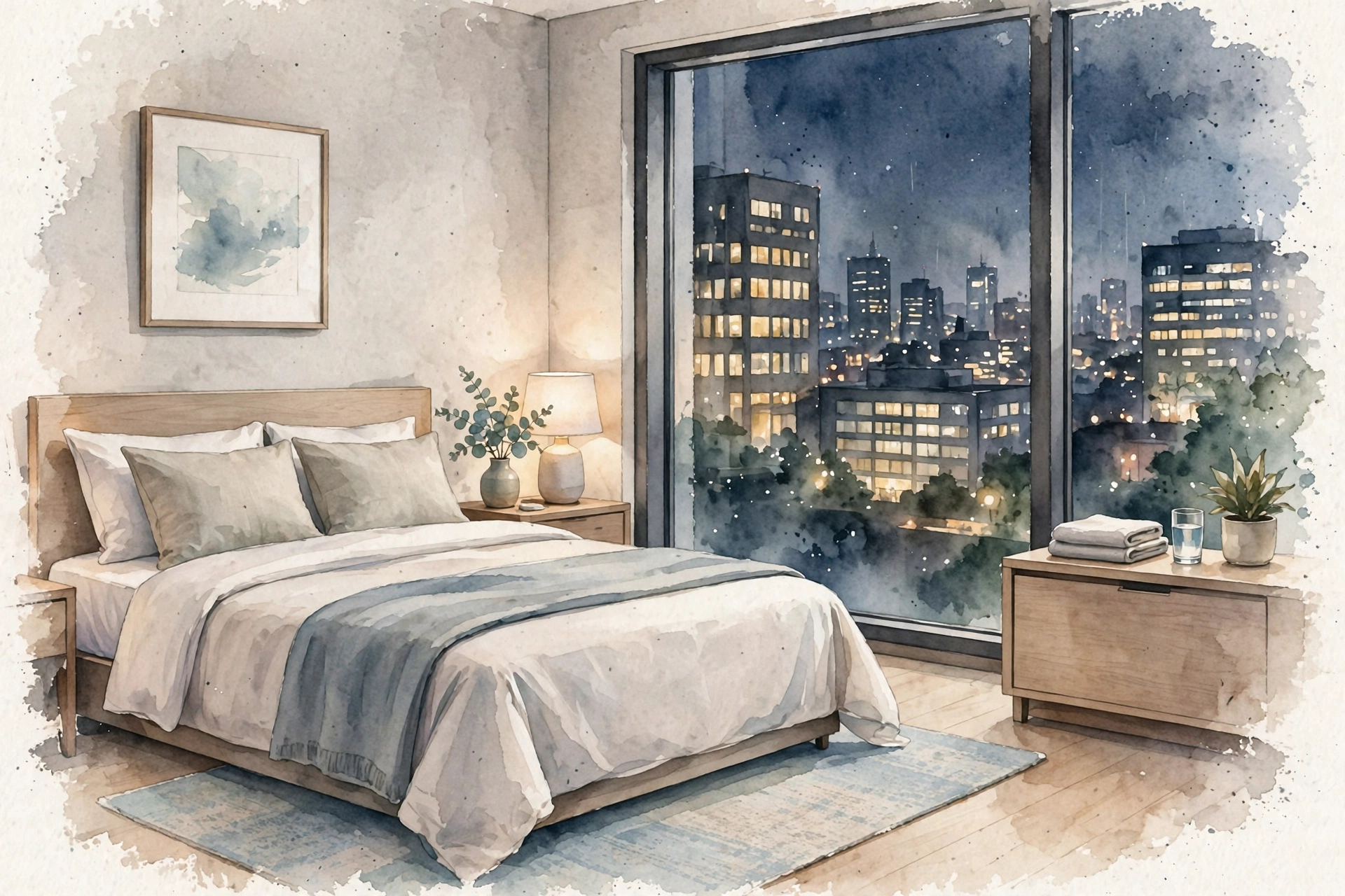 ホテルの寝室のイラスト