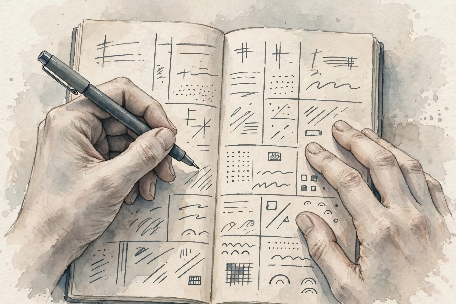 紙のノートに伝えたいことを書き分ける手元