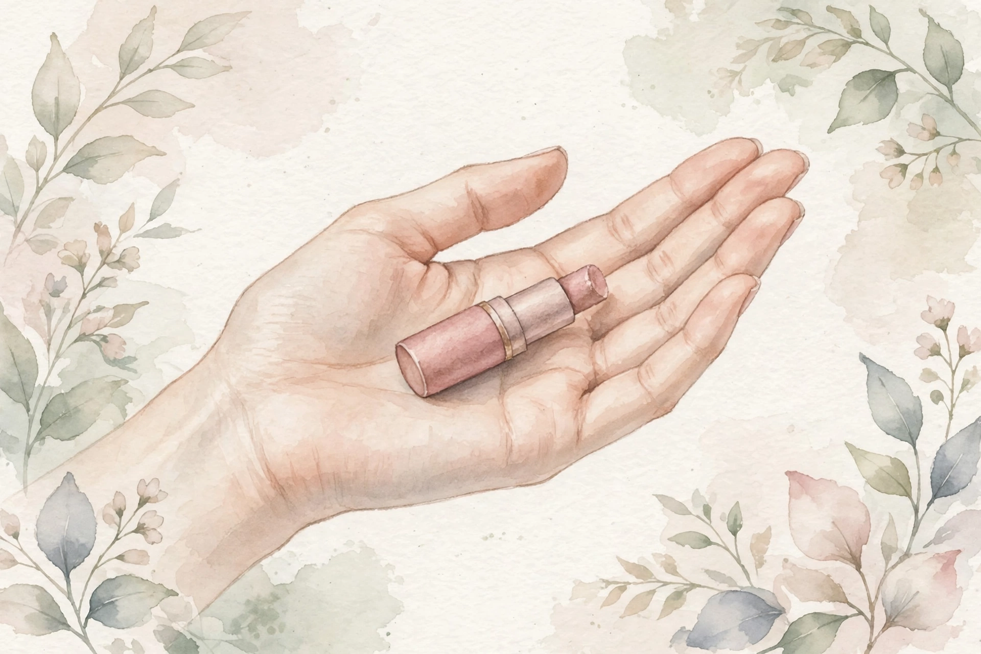 手のひらに乗せたスティック型アイテムのイラスト