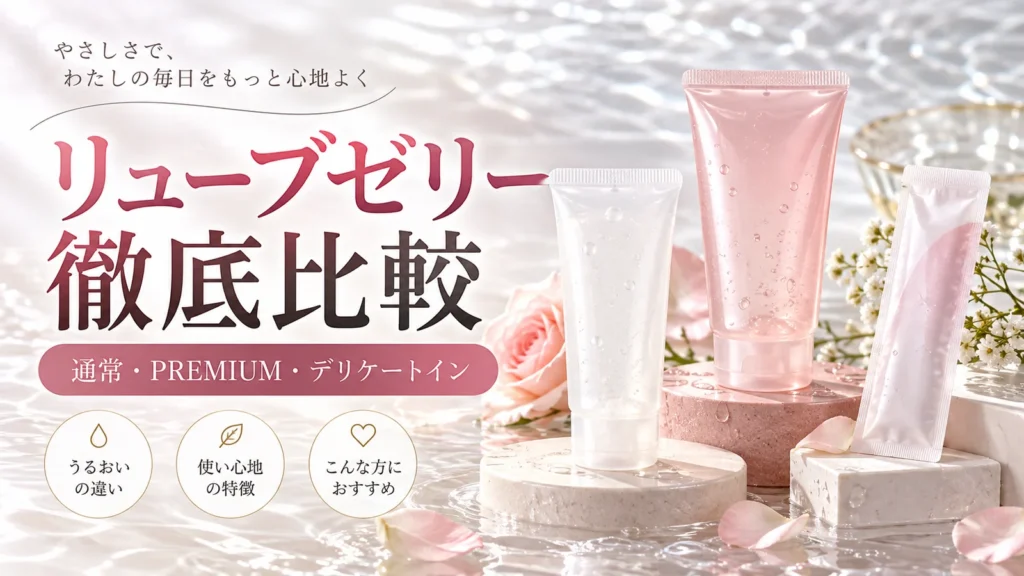 リューブゼリー三種類の違いを考えるための潤滑ゼリー容器を模した概念的な静物写真
