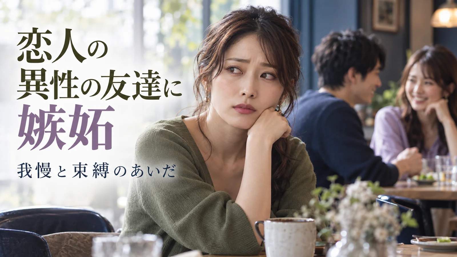 恋人の異性の友人との会話を見て複雑な気持ちになる女性