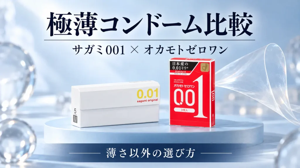 薄さ以外の違いを調べるためのコンドームの比較イメージ。実物のパッケージではありません