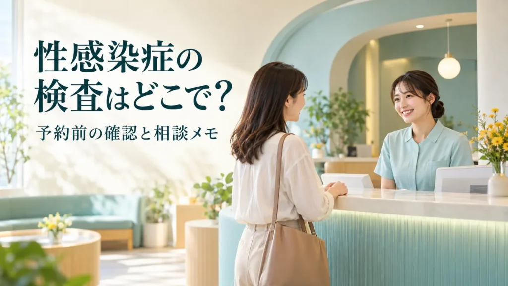明るい医療機関の受付でスタッフに相談する女性のイメージ