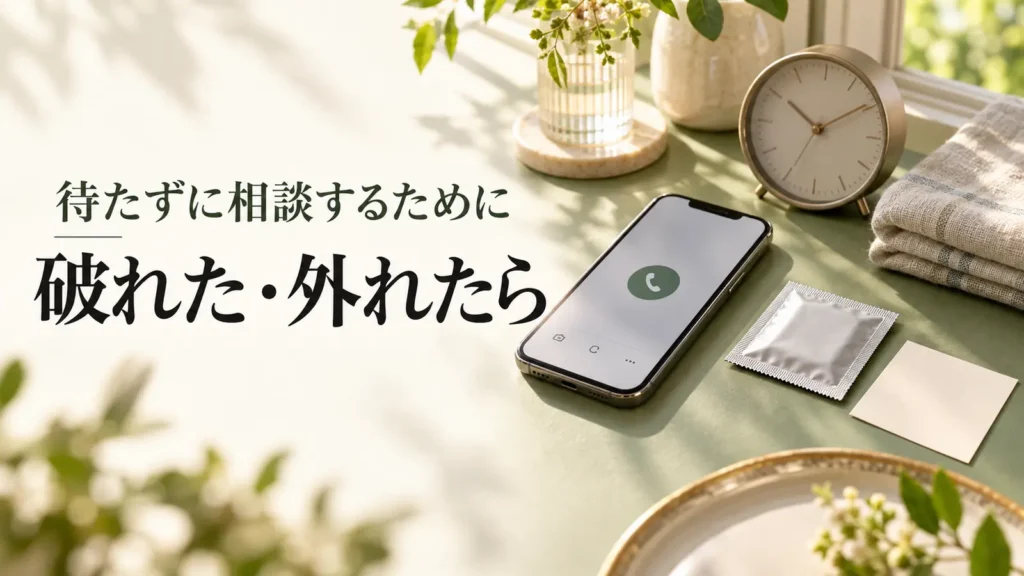明るい机にある無地の小袋、スマートフォン、時計を使った相談イメージ